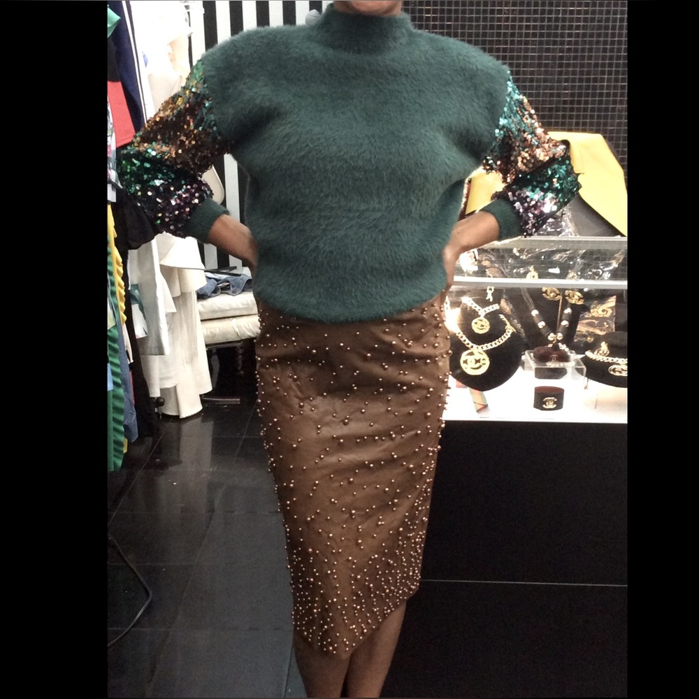Beaded leather skirt (faux leather)